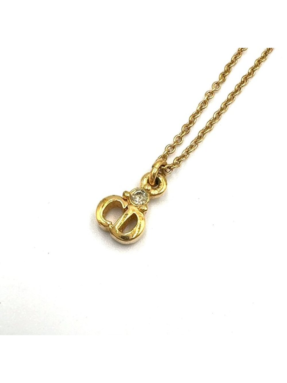 Dior CD Logo Rhinestone Clear Gold Necklace
